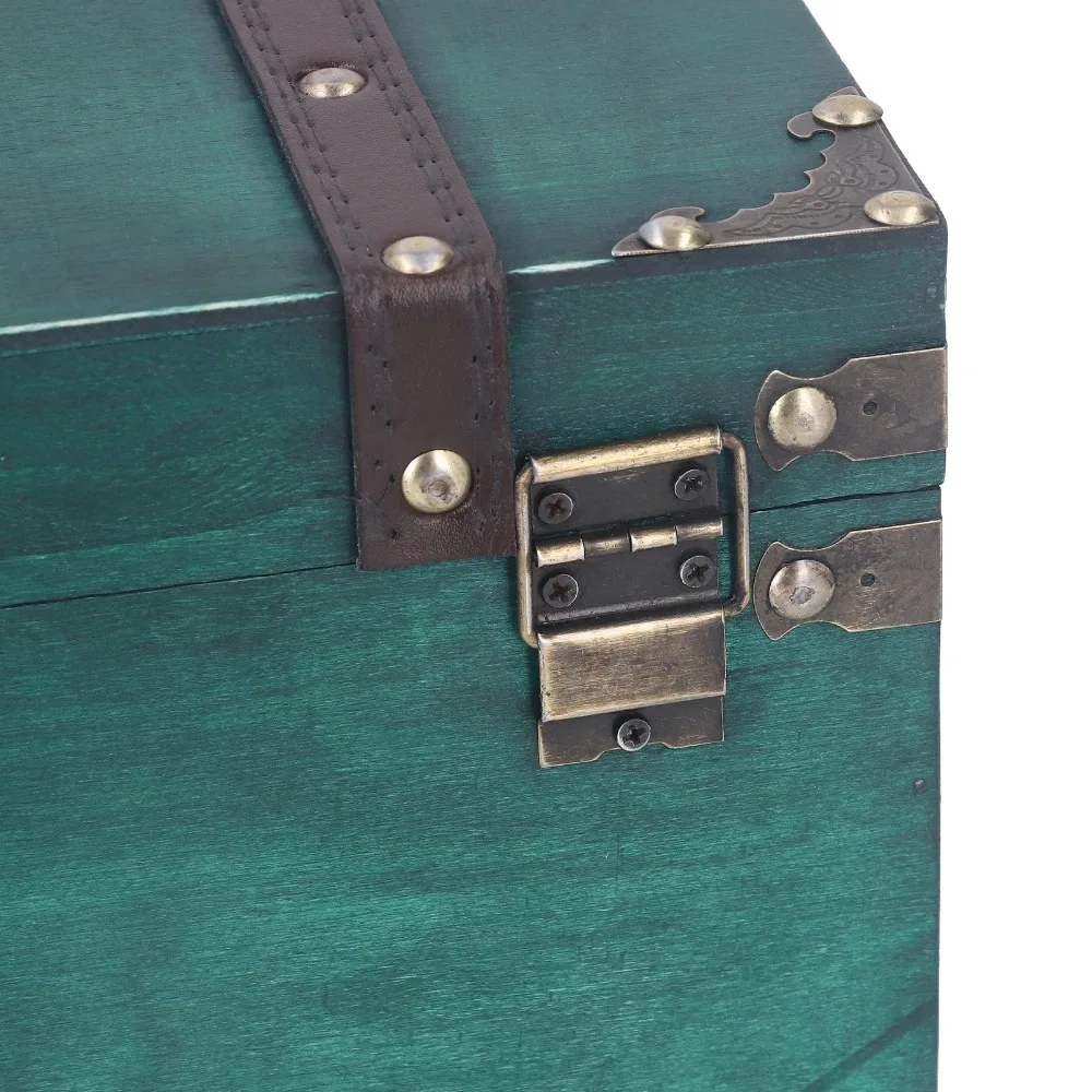 Wood Treasure Chest Storage Box Hinged Lid Large Antique Storage Trunk Metal Clasp Decorative Storage Box For Office Decor