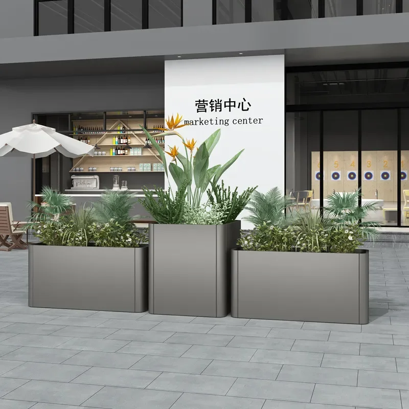 For Square Rectangular Stainless Steel Flower Box Modern Outdoor Wrought Iron Planter Partition Business Park Garden Decor