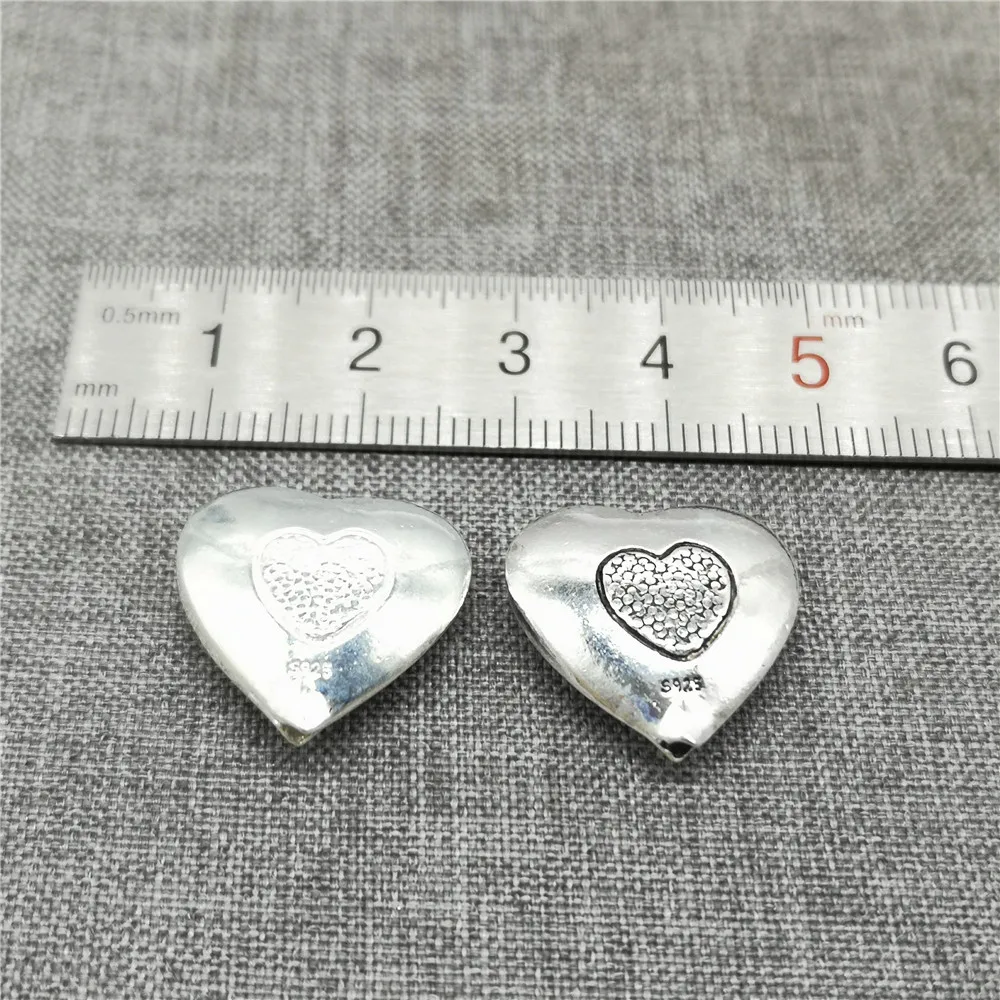 Sterling Silver Love Heart Bead w/ Imprint Full of Love 2-Sided for Bracelet Necklace
