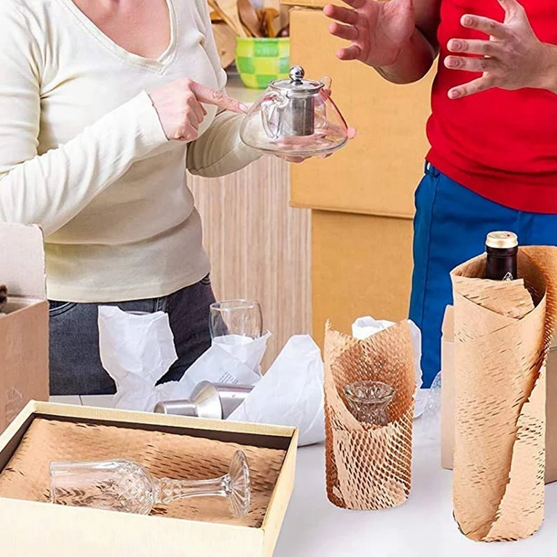 2 لفة المعاد تدويرها ورقة التعبئة 12 بوصة × 33FT ايكو كرات قرص العسل من الورق لنقل التعبئة والتغليف التفاف وسادة قابلة لإعادة التدوير المواد