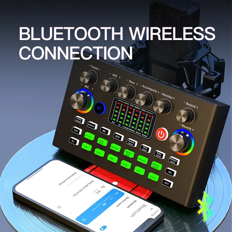 Imagem -05 - Wireless Bluetooth Audio Mixing Sound Mixer Live Sound Card Radio Console Amplifier para pc Laptop Telefone Profissional