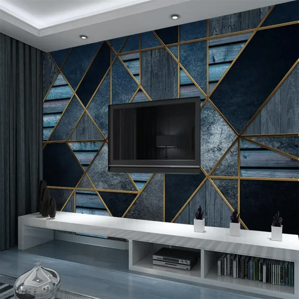 Custom Geometric wood board wallpaper modern minimalist background 3D wall decorations living room papier peint mural Stickers