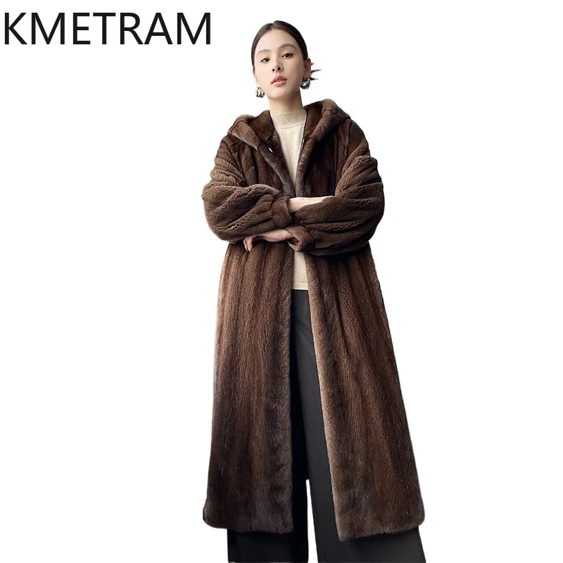 Natural Whole Mink Fur Jacket Woman Luxury Long Fur Coat Women with Hood New in Jackets for Winter Womans Clothing шуба 2025