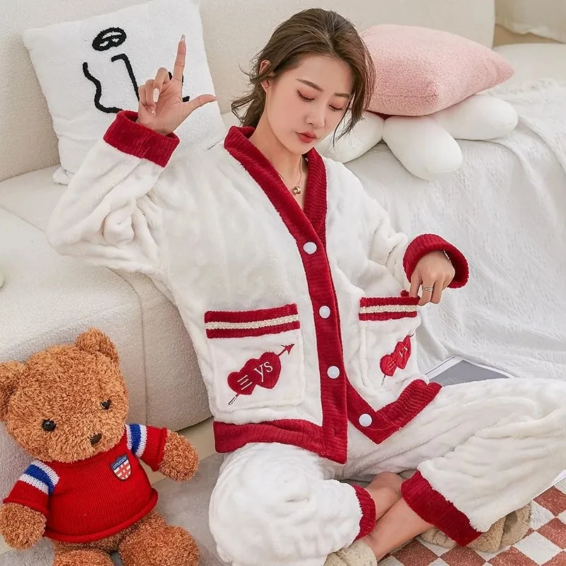 Autumn Winter Kawaii Cartoon Pajama Sets Women Pyjamas Flannel Loung Sleepwear Pajamas Girl Pijama Mujer NightSuits Homewear