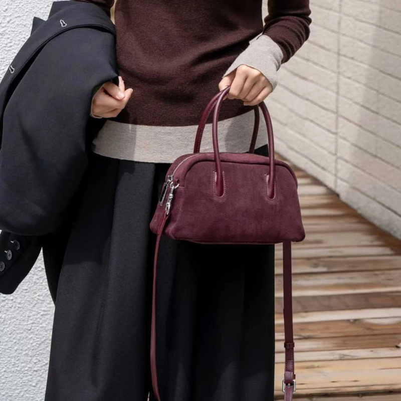 Vintage Suede Cowhide Tote Bags High Quality Designer Luxury Boston Handbag Winter New in Women's Bags Korean Hand Bag Ladies