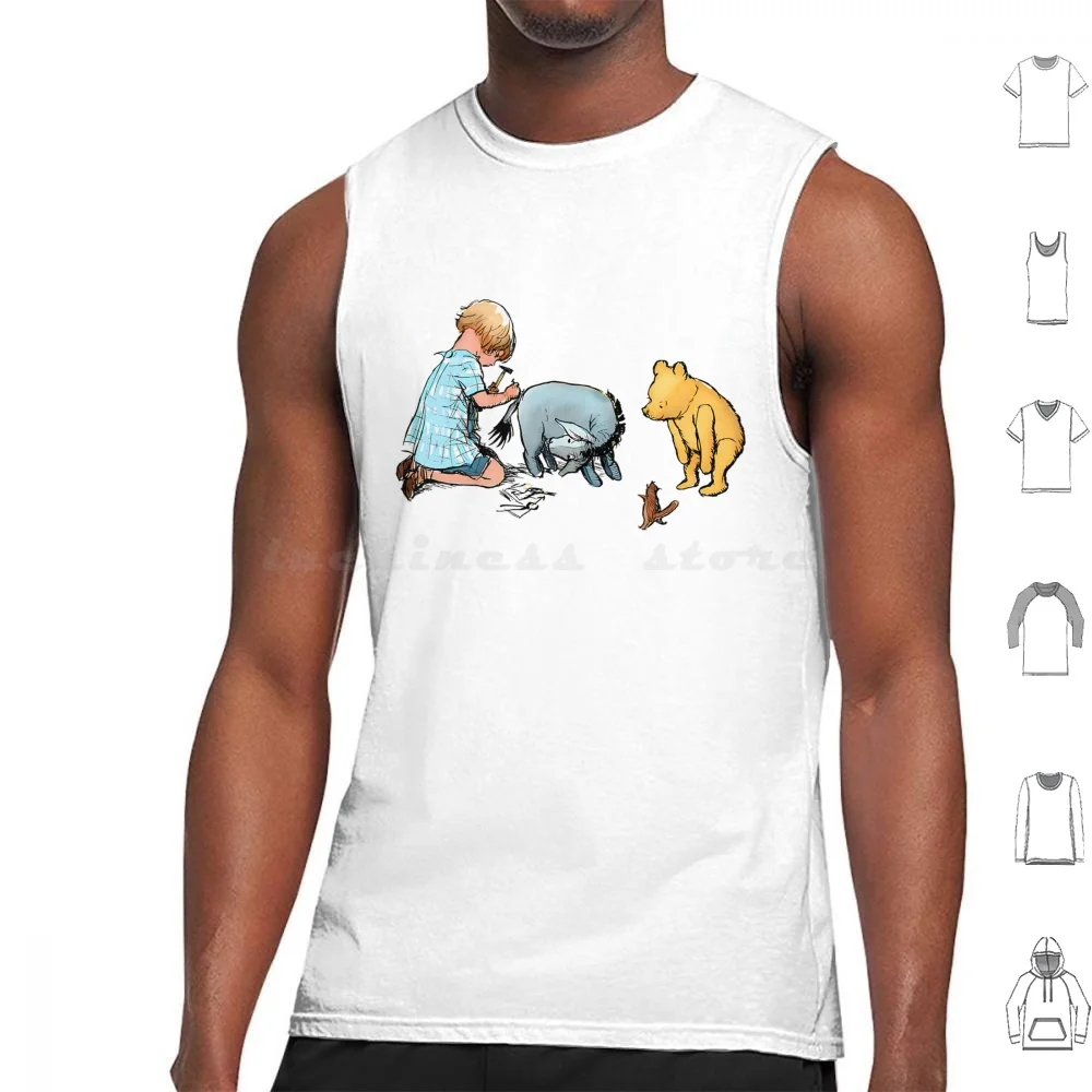 Vintage Cartoon Winnies Tiggers 2024 Tank Tops Print Cotton Winnies The Winnies Bear Honey Christopher Robin Kanga Rabbit