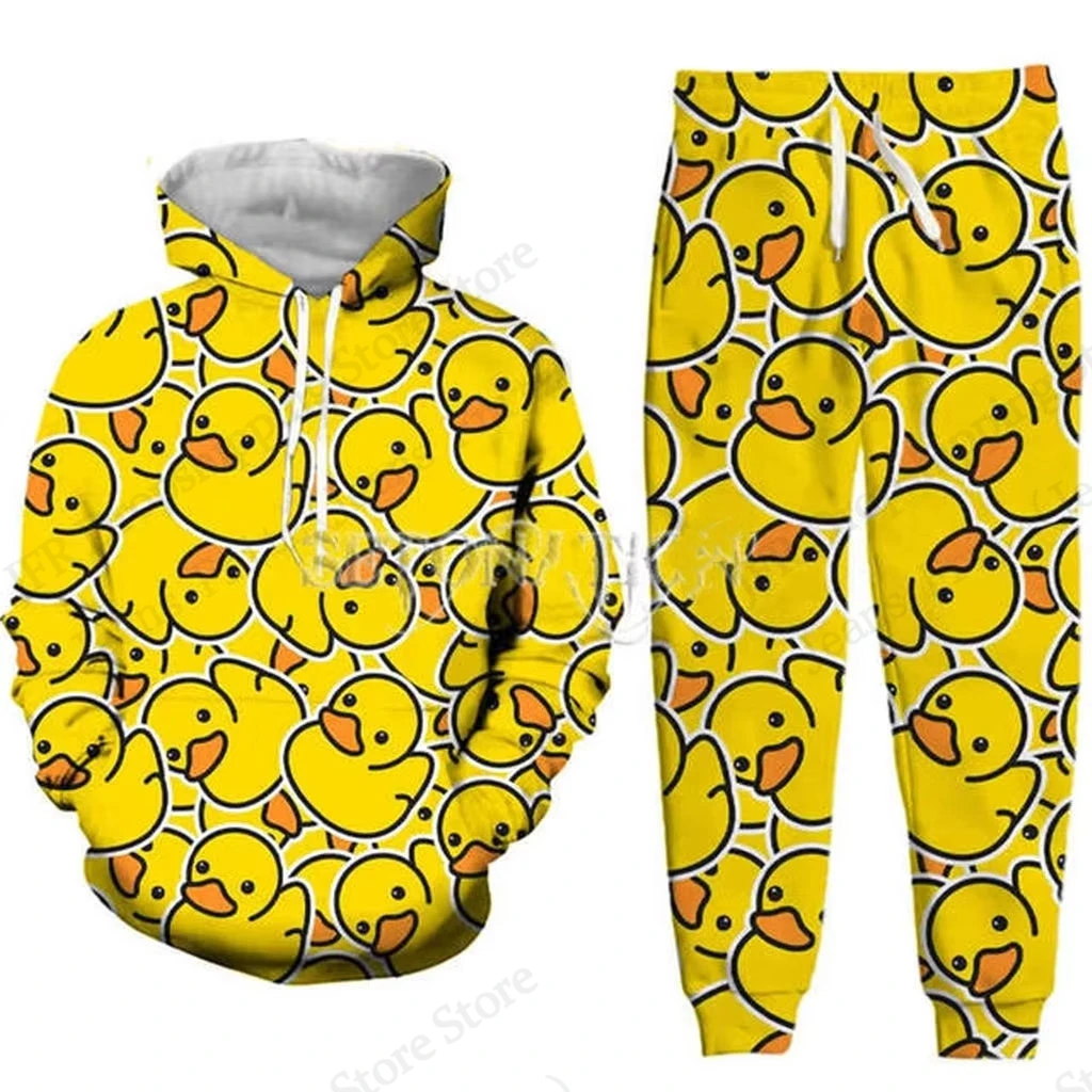 Men's Sets Mens 2 Piece Hoodie Sets 3d Duck Print Hoodies Men Women Fashion Oversized Hoodies+Sweatpants Suits Gym Tracksuit Set