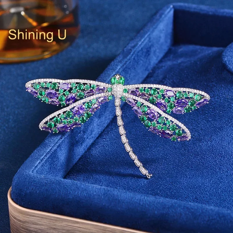 

Shining U Luxury Dragonfly Brooch for Women Men Insect Fashion Accessory New Year