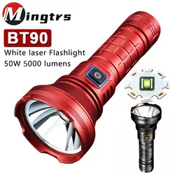 BT90 LED Flashlight 5000 Lumens Super Bright Spotlight Long Range 50W Powerful Flashlight Rechargeable by 18650 or 26650 Battery