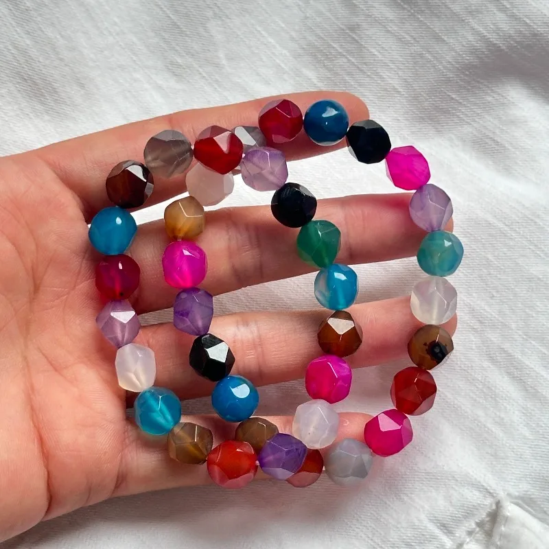 1pcs 18cm 19cm Colorful Faceted Agate Stone Beaded Charm Bracelet Handmade Wristband Gifts Women Girl Jewelry