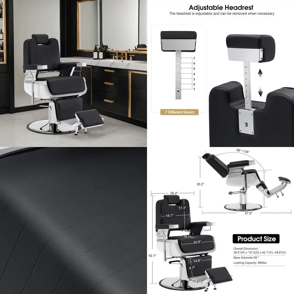 

Прочное винтажное парикмахерское кресло с гидравлическим откидом, шампунем и укладкой для салонов (черный и белый)