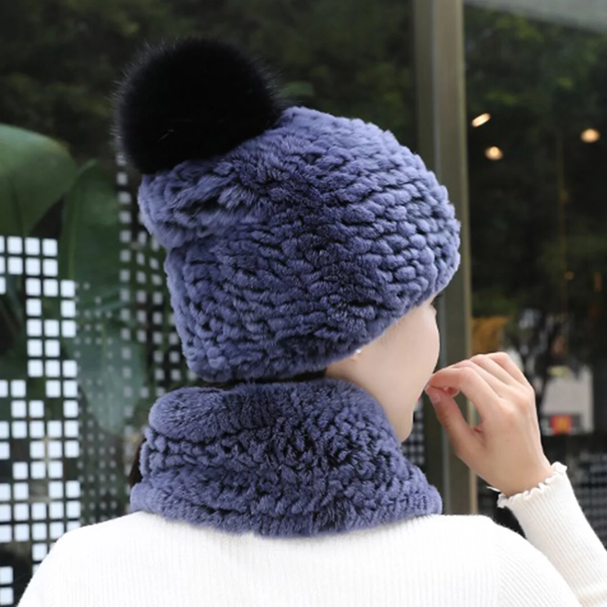 Rex Rabbit Fur Hat Scarf Set And Fur Ball Winter Accessories Hot Sale Winter Warm Fox Fur Scarf Hot Sale FEIMANYUAN