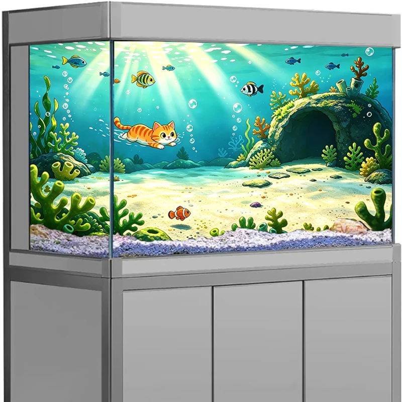 adesivo-de-fundo-para-aquario-em-pvc-poster-de-paisagem-3d-com-desenho-animado-fofo-de-floresta-riacho-por-do-sol-e-lago-autoadesivo