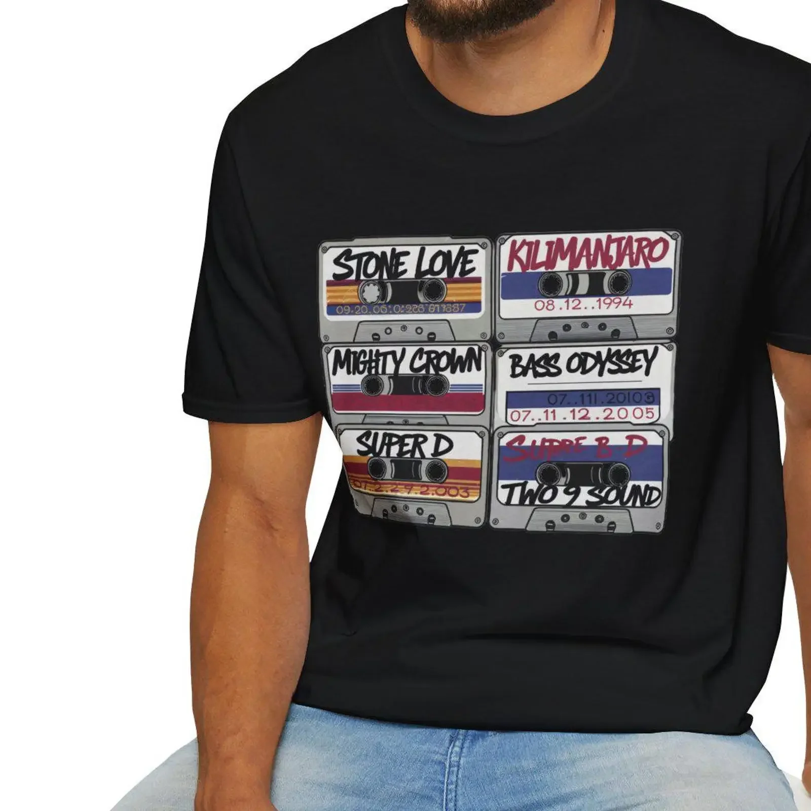 90s Dancehall Sound Clash Cassette T Shirt Reggae System Nostalgia vintage Washed fashion homme Unisex streetwear Versatile