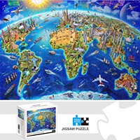 1000 Pieces World Landmarks Map Jigsaw Puzzles for Adults Home Decor Games Family Fun Floor Puzzles Educational Toys for Kids