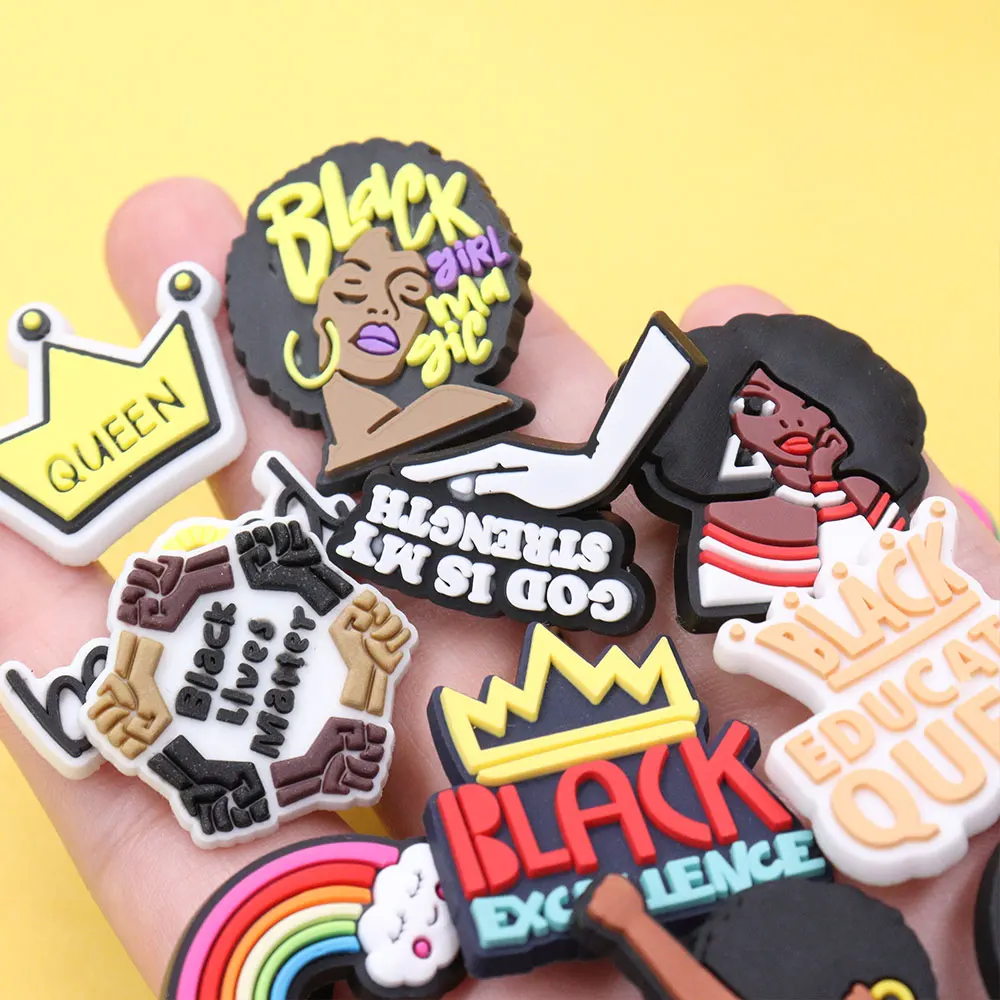 1Pcs PVC Black Girl Be Friend Mom Life Rainbow Adult Charms Buckle Clog Mix Shoe Decorations Fit Backpack