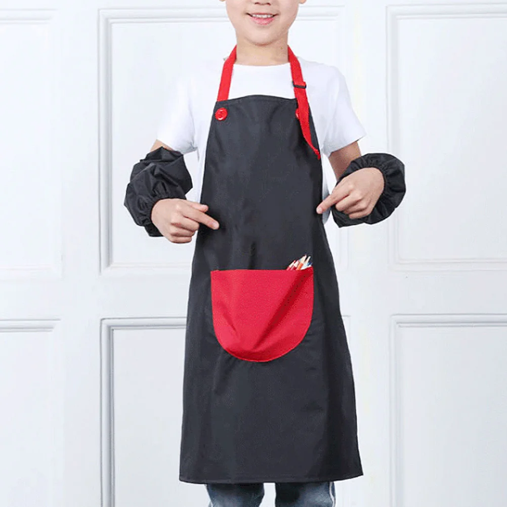 

Painting Kids Waterproof Clothes Cover Sleeveless Children PE Tarp Adjustable Pocket Hood Kitchen Child Apron Chef