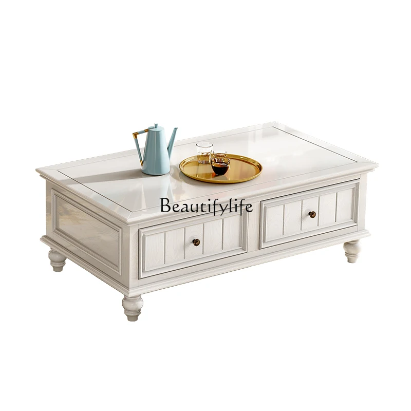

American Style Solid Wood Coffee Table Living Room Storage scandinavian Minimalist Small Apartment