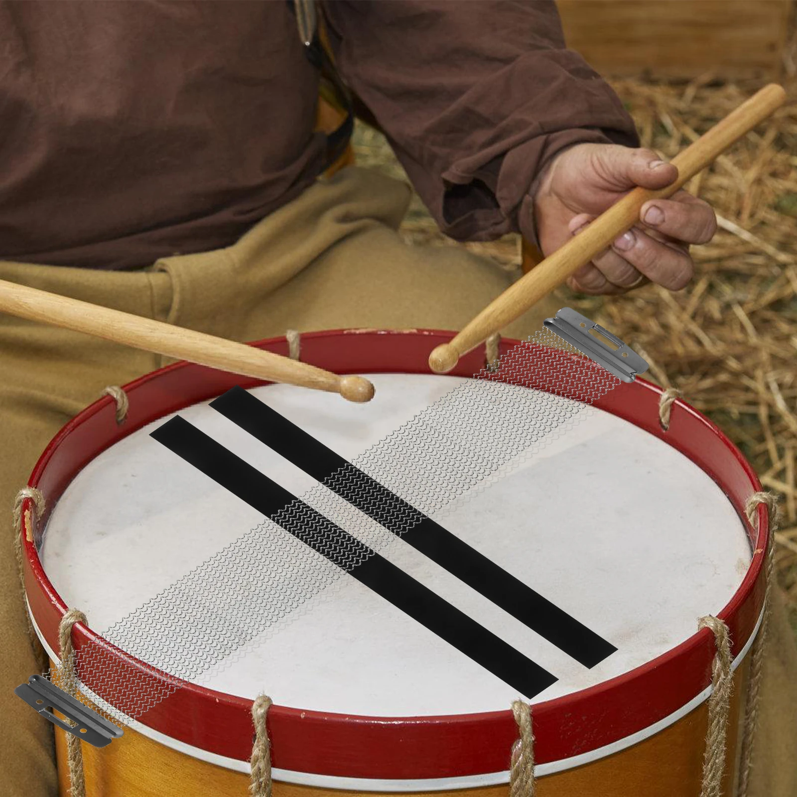 

2 Strips 4 Mounting Snare Drum Wire Fixing Strap Black Durable Plastic Metal Parts Proper Tension Jazz Drums Accessories