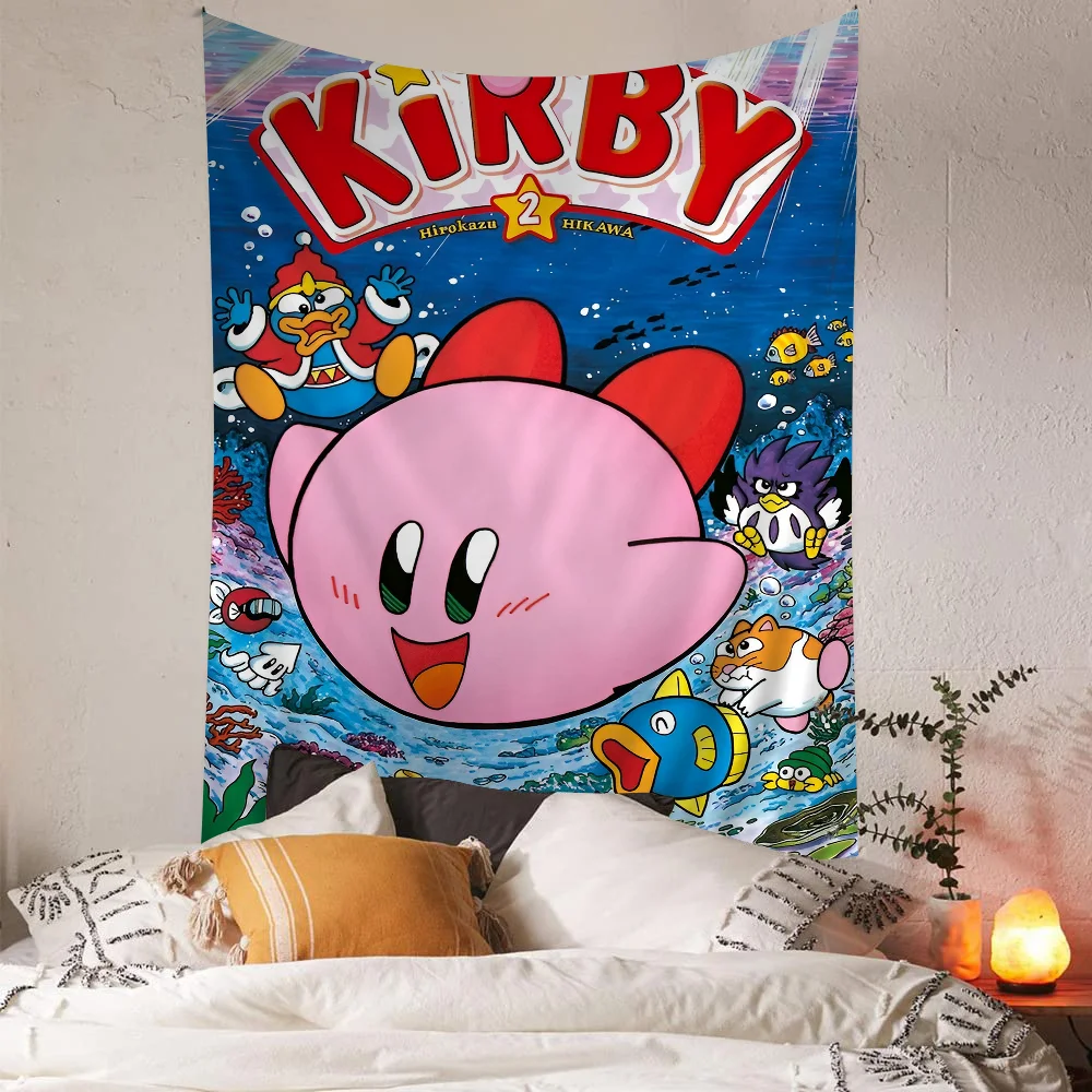 Cartoon Cute K-Kirby  Printed Large Wall Tapestry Indian Buddha Wall Decoration Witchcraft Bohemian Hippie Wall Art Decor