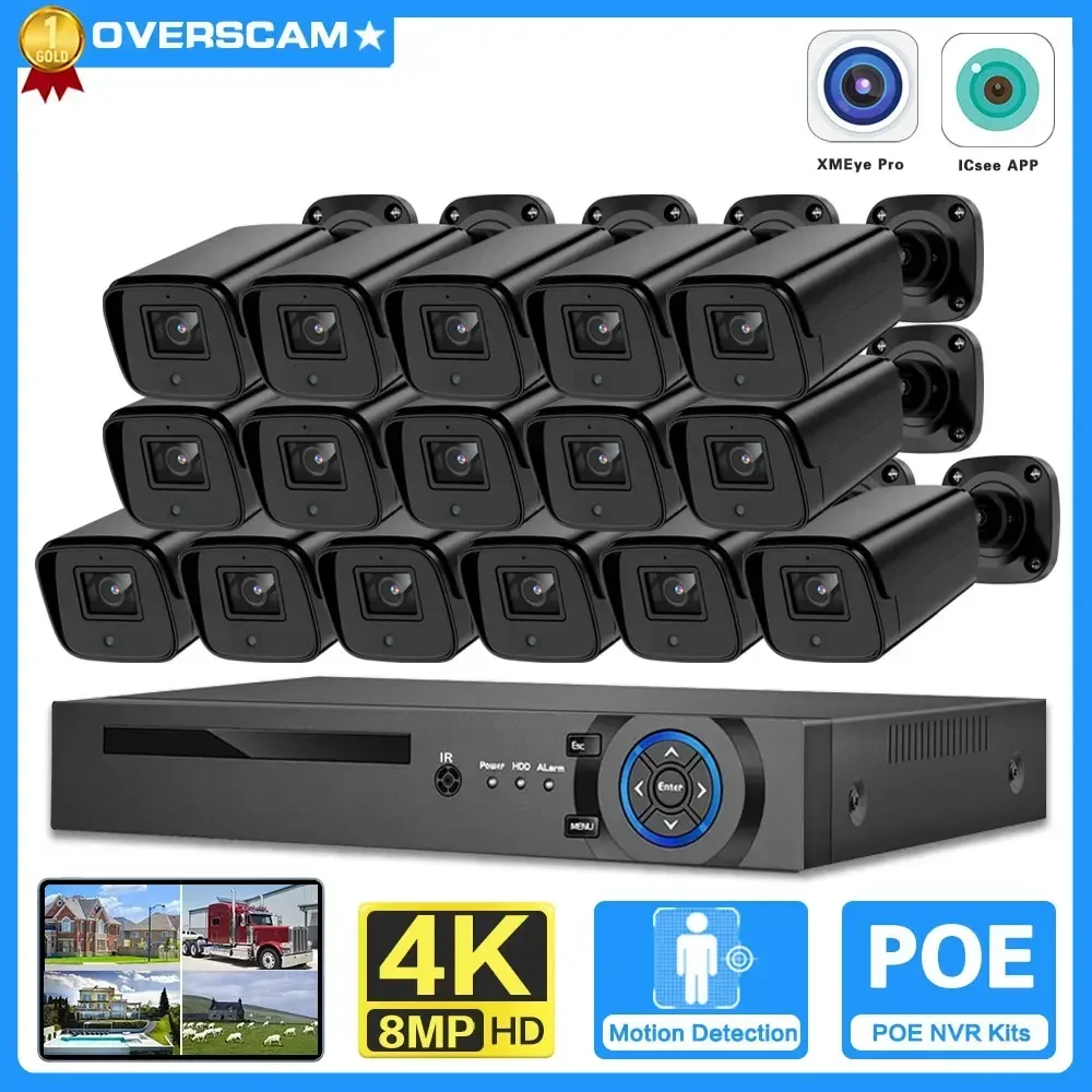 4K 16Channel POE NVR CCTV Camera System Set Home Motion Detection Alarm Waterproof Surveillance Camera Security System Kit