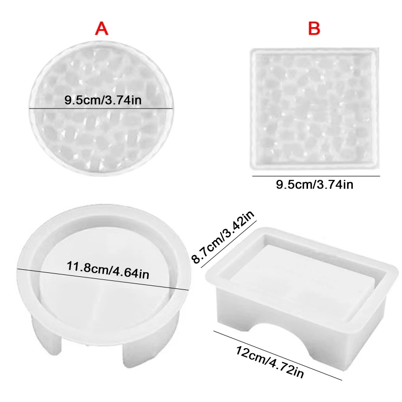 Y1UB 5Pieces/set Silicone Storage Box Mould Square Round Resin Moulds for DIY Holder Soap Box Cup Mat