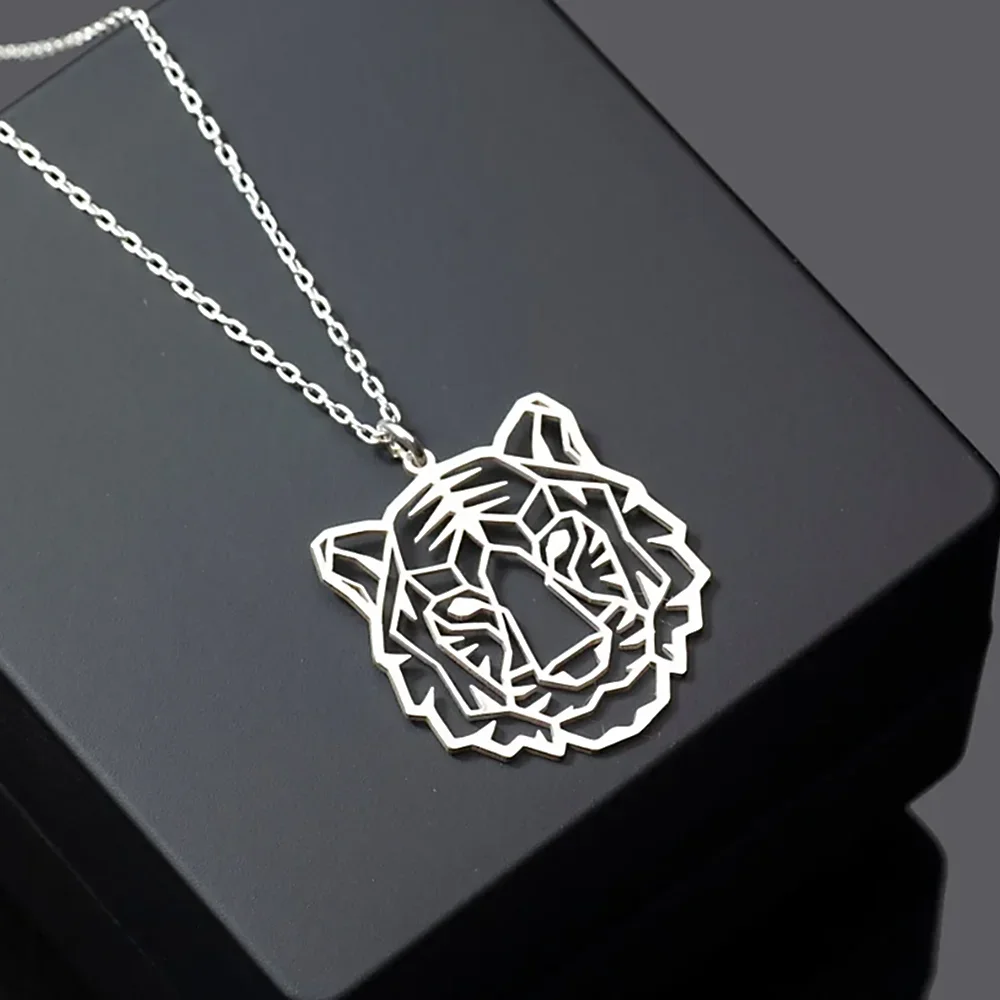 

Stainless Steel Tiger Head Necklace Animal Pendant Necklaces Hollow Design Trendy Jewelry Gifts for Men Women Free Shipping