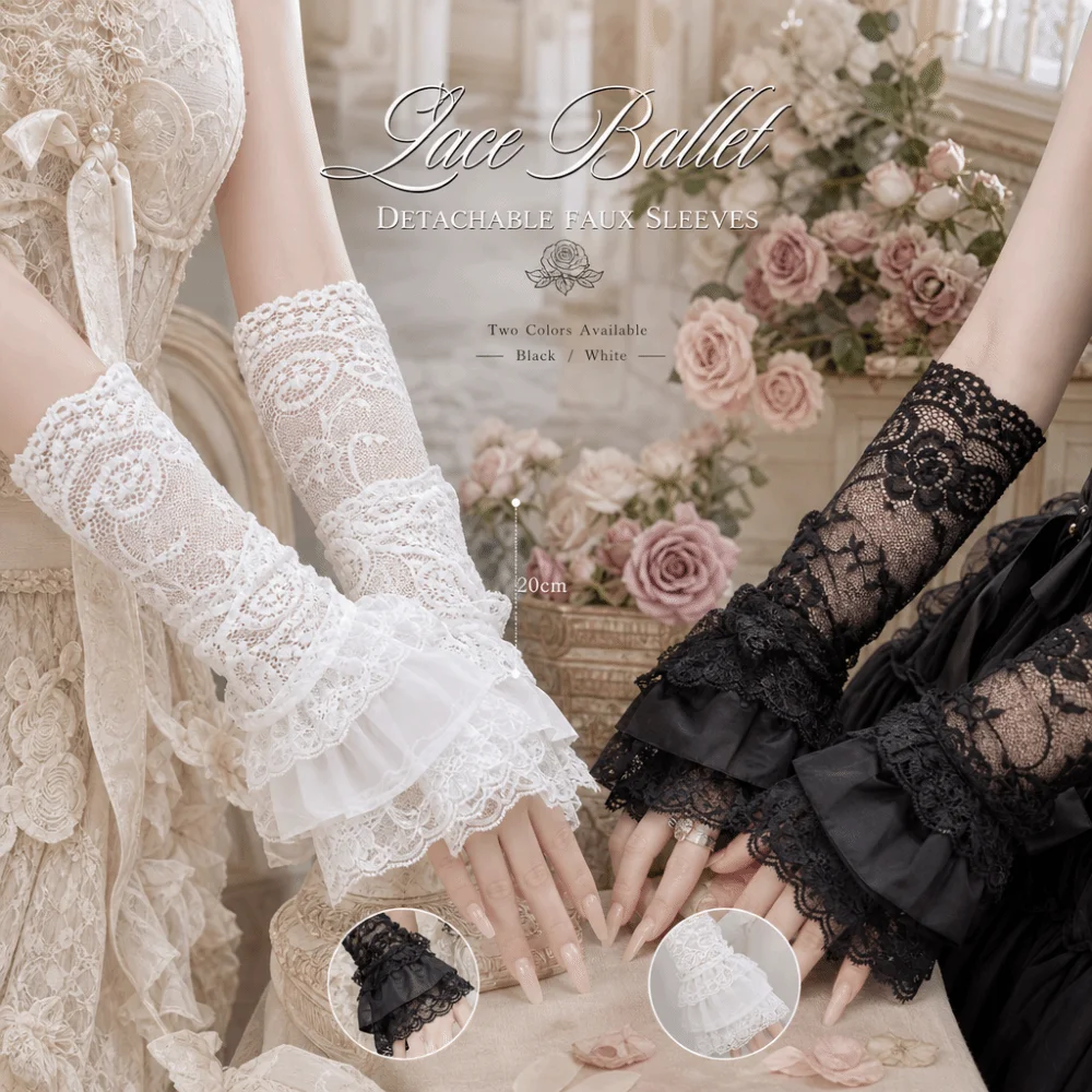 

Ruched Pleated Detachable Cuffs 3 Layers Ballet Style Lace Fake Sleeves Cuff Fingerless Gloves Lolita False Cuffs Cosplay
