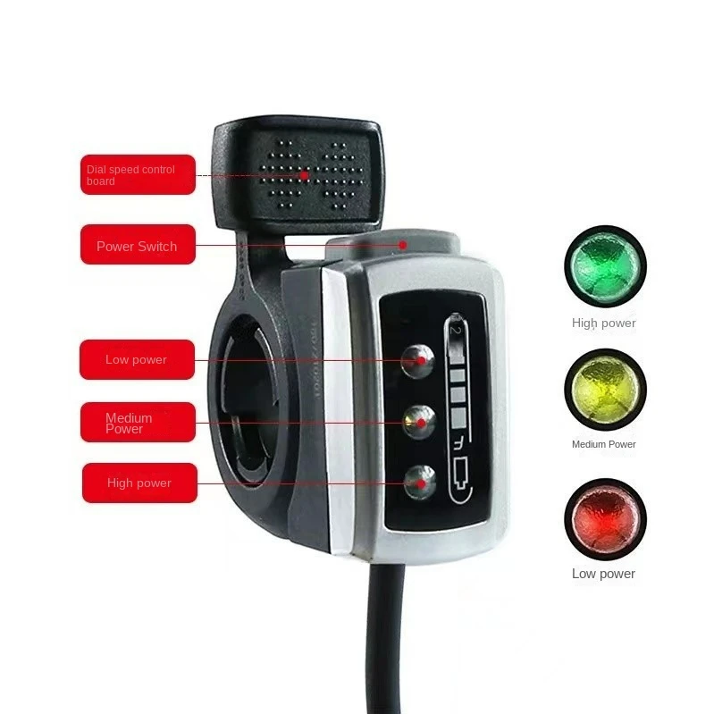 24V/36V/48V With Power Indicator Button Anti-sweat Anti-slip Accelerator for Electric Bicycle Thumb Throttle