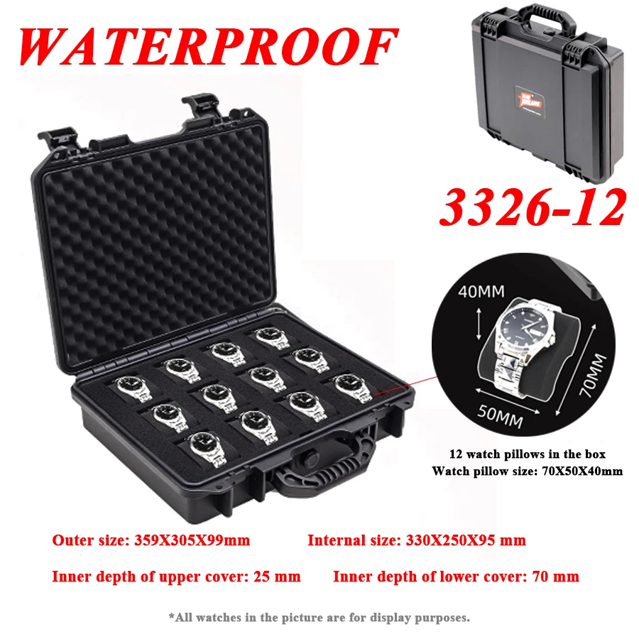6/8/12 Grid New Waterproof Watch Storage Box Anti Drop Safety Watch Box Equipment Instrument Storage Box Toolbox