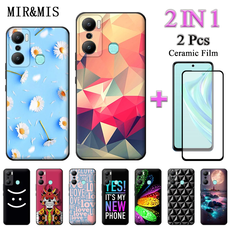 2 IN 1 For Infinix Hot 20 Play X6825 Case Fashion Style Painted Soft Case For Infinix Hot 20 Play With Ceramic Screen Protector