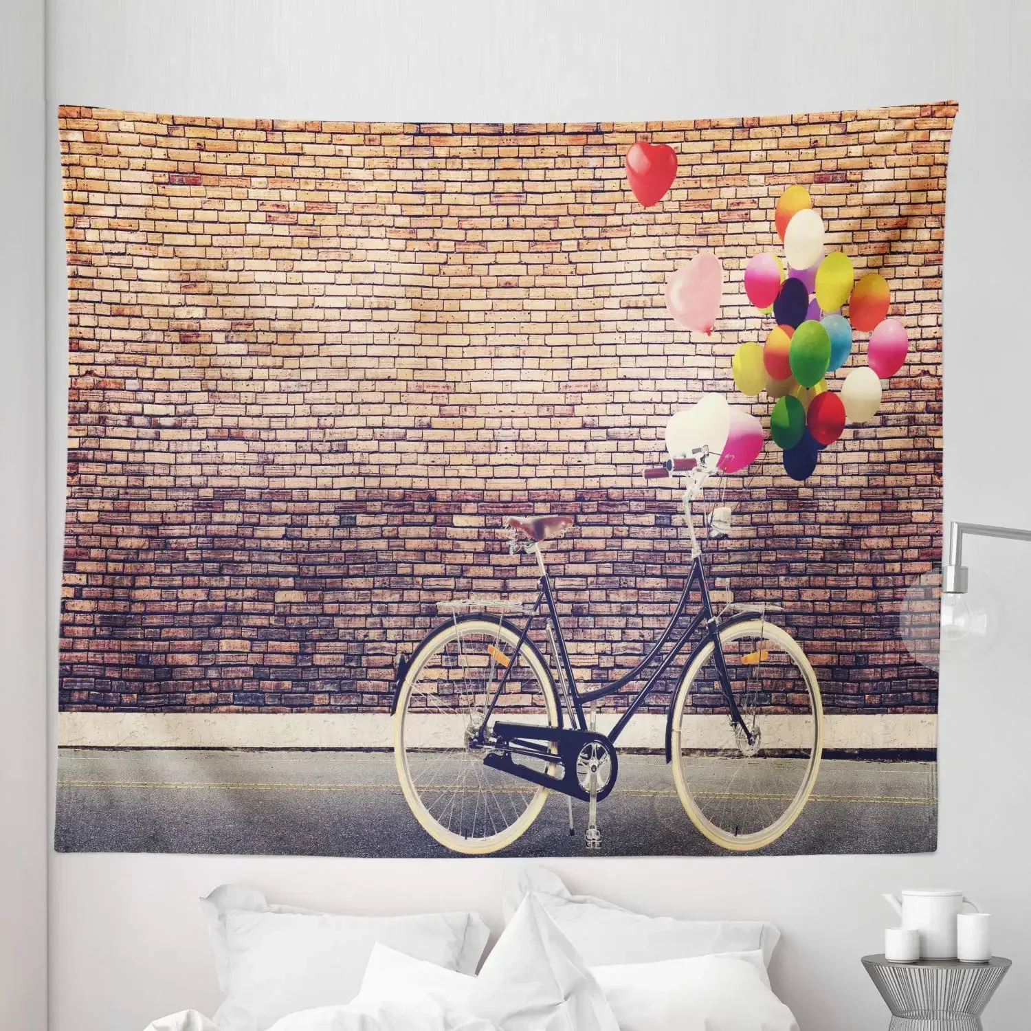 Bicycle Tapestry Classic Road Bike Tapestry Brick Wall Town Life Tapestry Wall Hanging Art for Bedroom Living Room Dorm Decor