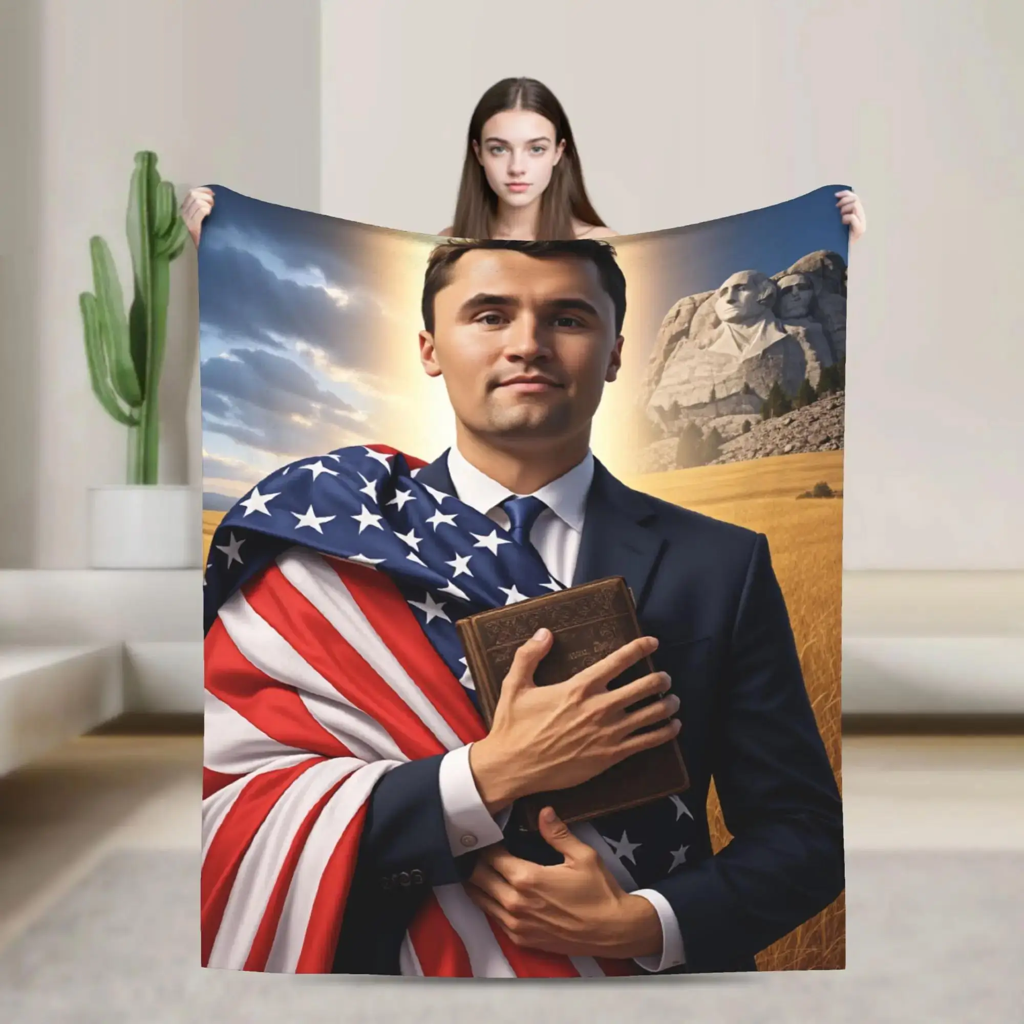 

Мягкий теплый плед Charlie Kirk Angelic Advocate с американским флагом для взрослых мужчин, для использования в спальне зимой