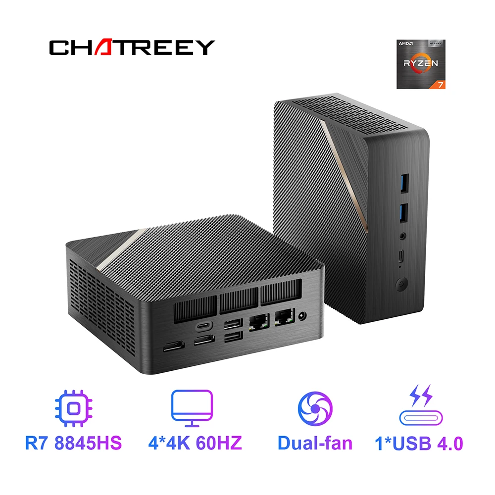 

Chatreey AN4 Mini PC R7 8845HS 780M Gaming Desktop Computer with WiFi 6/Bluetooth 5.2/HDMI/USB 4.0
