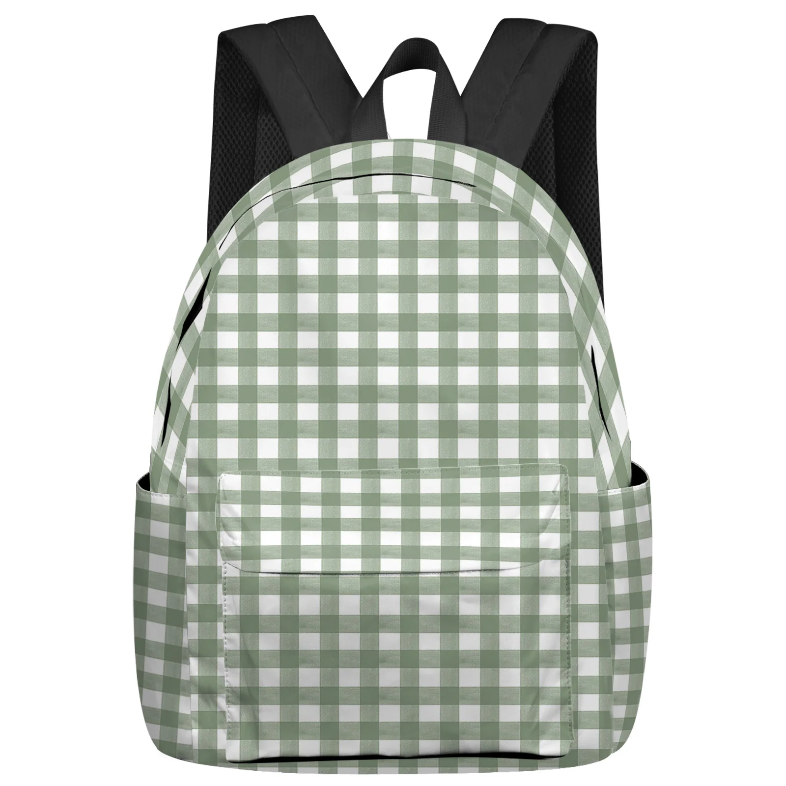 

Sage Green Check Backpacks Custom Student School Bags Laptop Backpack Men Women Female Travel Mochila