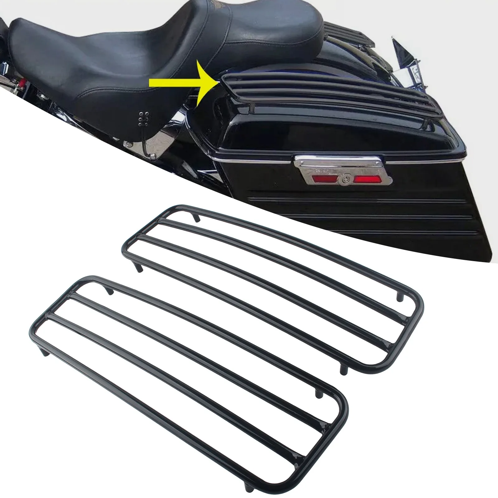 For Harley Touring Hard Saddlebags 1993-2013 Gloss Black Motorcycle Hard Saddlebags Top Rail Left Right 2Pcs