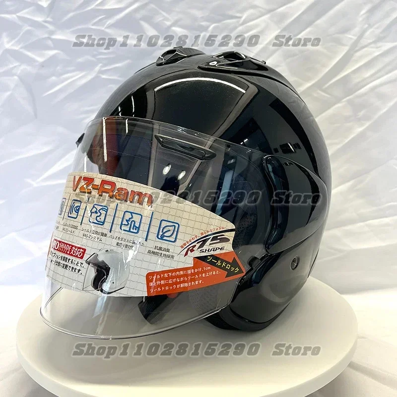 Medio Casco de motocicleta Unisex, protector de cabeza de color negro brillante, VZ-RAM todoterreno, para carreras de descenso, montaña y carretera,