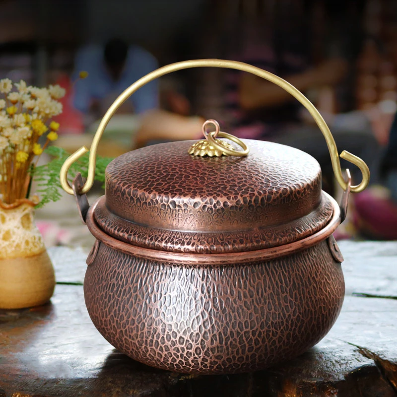 Retro Multifunctional Pure Copper Soup Pot Stew Simmering Gong Pot for Gas Electric Ceramic Stove Open Fire Multi-purpose