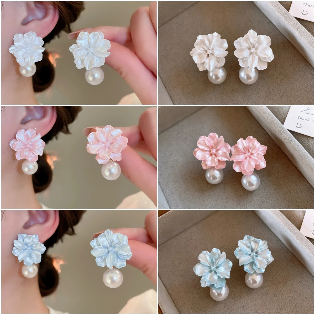 Trendy Acrylic Flower Drop Earrings for Women Imitation Pearl Dangle Earrings Sweet Pink Blue White Blooming Gardenia Jewelry