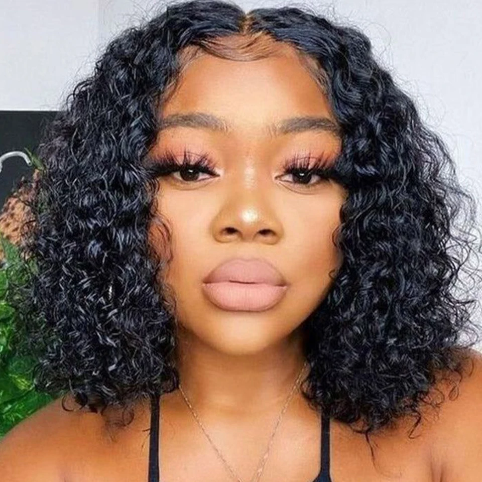 

Curly Human Hair Wigs For Women 13x6x1 Curly Bob Lace Front Deep Wave Wigs 100% Real Ready To Wear Highlight Colored Lace Wigs