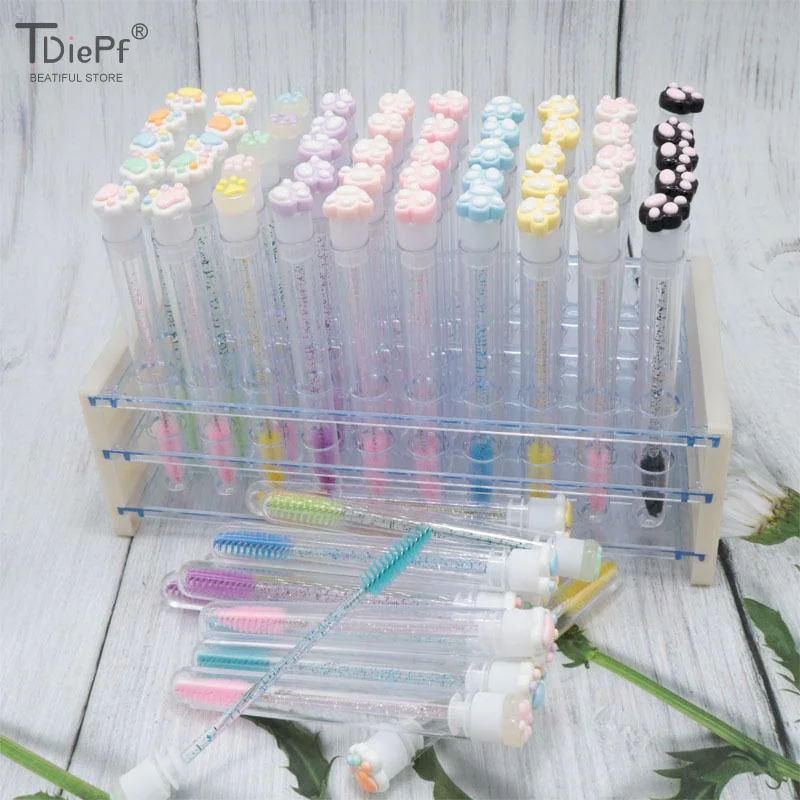 Cartoon Cat Paw Eyelash Brush Tube Disposable Mascara Wands Tube Reusable Lash Spoolies Brush Dustproof Cleaner Storage Tubes