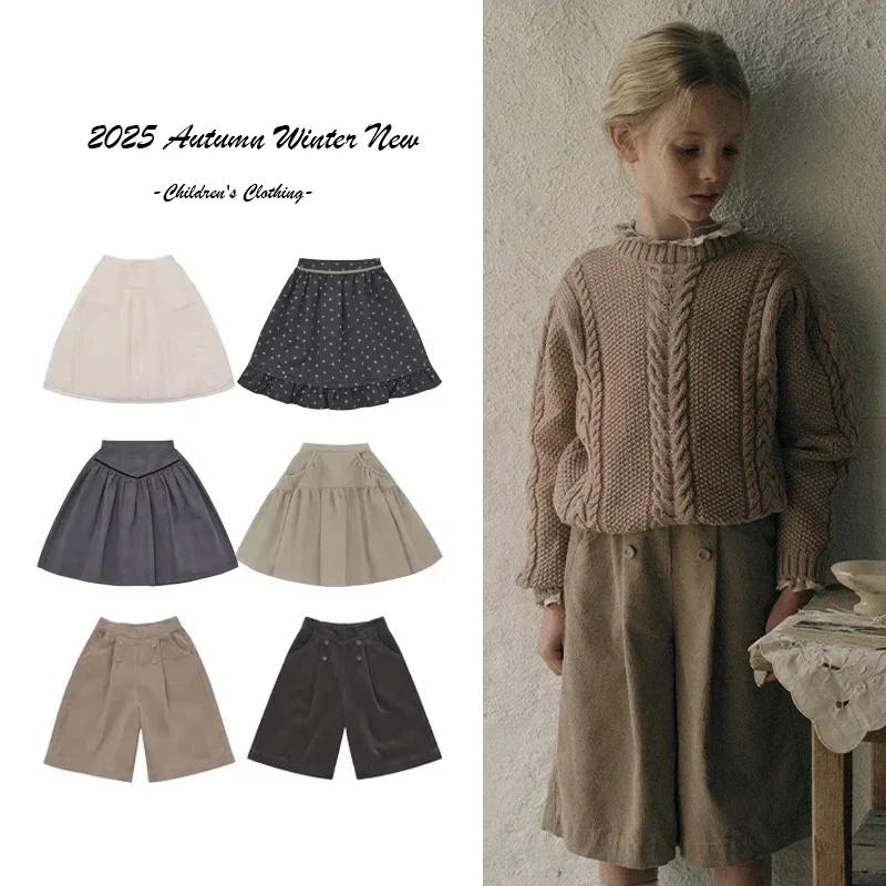 

2025 Autumn Winter New Elegant Girls' Half Skirt Corduroy Half Length Pants Pure Cotton Casual Girls' Wear Children's Clothing