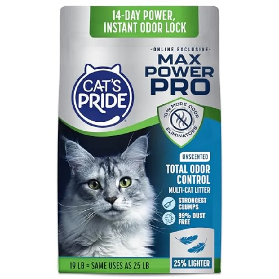 

Max Power Pro Lightweight Cat Litter, Unscented with Total Odor Control, 99% Dust-Free Clumping Formula, Bag