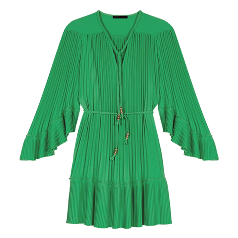 

Новая женская плиссированная блузка MaSande с V-образным вырезом, длинными рукавами, свободного кроя, А-силуэт, для повседневной носки, весна-лето