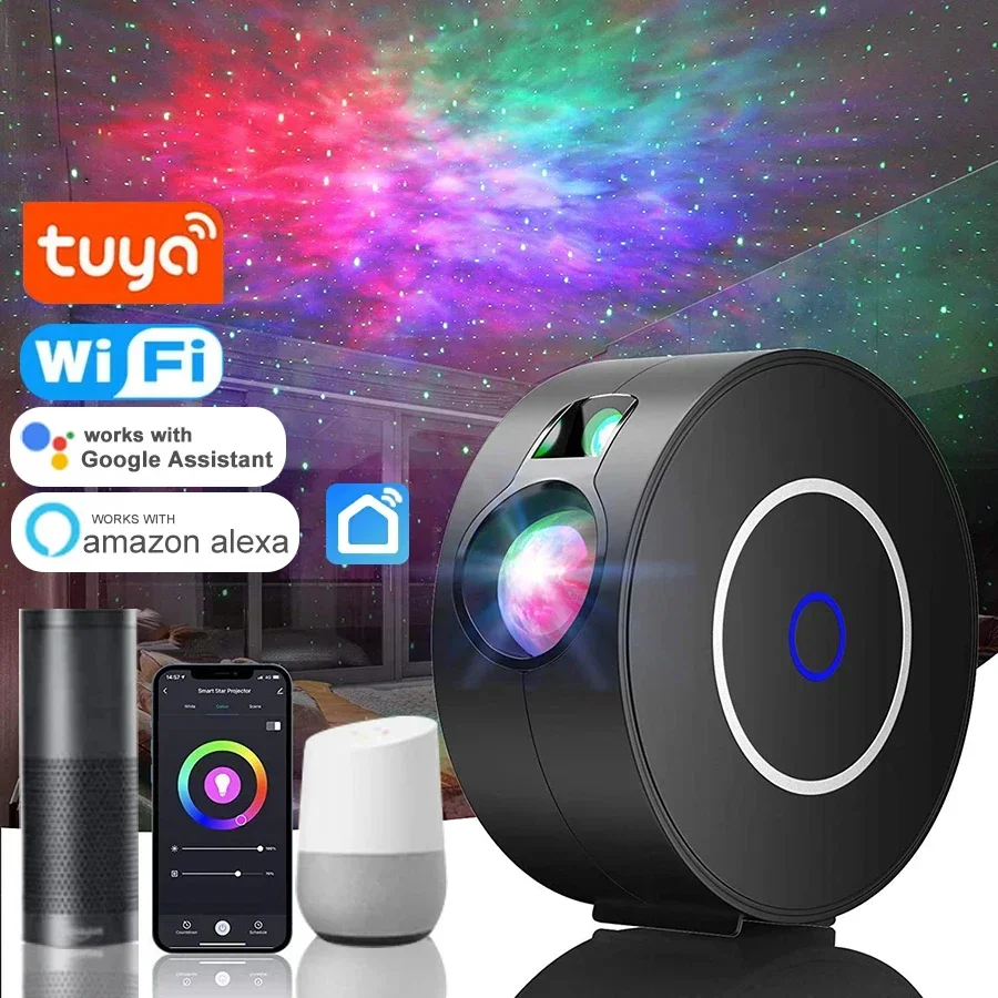 Tuya WiFi Intelligent Aurora Galaxy Starry Sky Projector Intelligent Voice Control System APP Control Projector LED Lights Gift