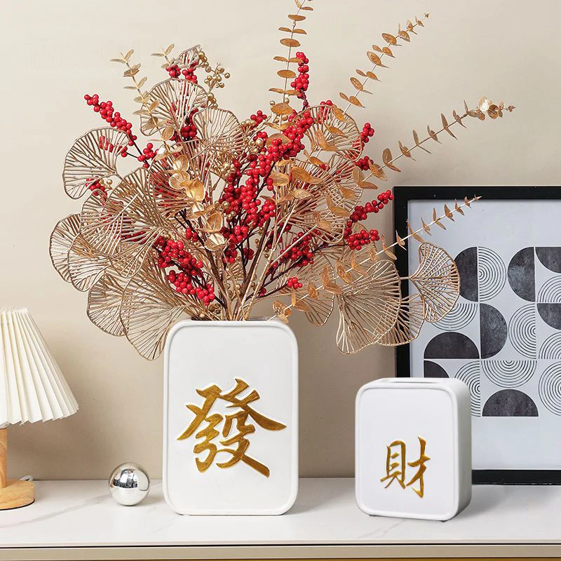 

Red Fortune Fruit Ceramic Mahjong Vase Simulation Flower Home Study Room Ornaments Crafts Hotel Cafe Store Furnishing Decoration