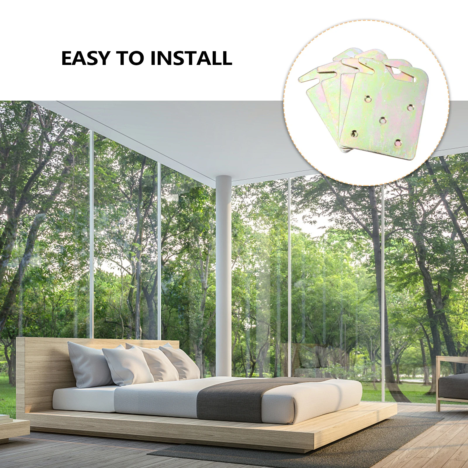

4pcs Rail Bracket Wood Hook Sturdy Corrosion Resistant Bed Frame Hook Bed Rail Plate Smooth Surface Easy Install Furniture Legs