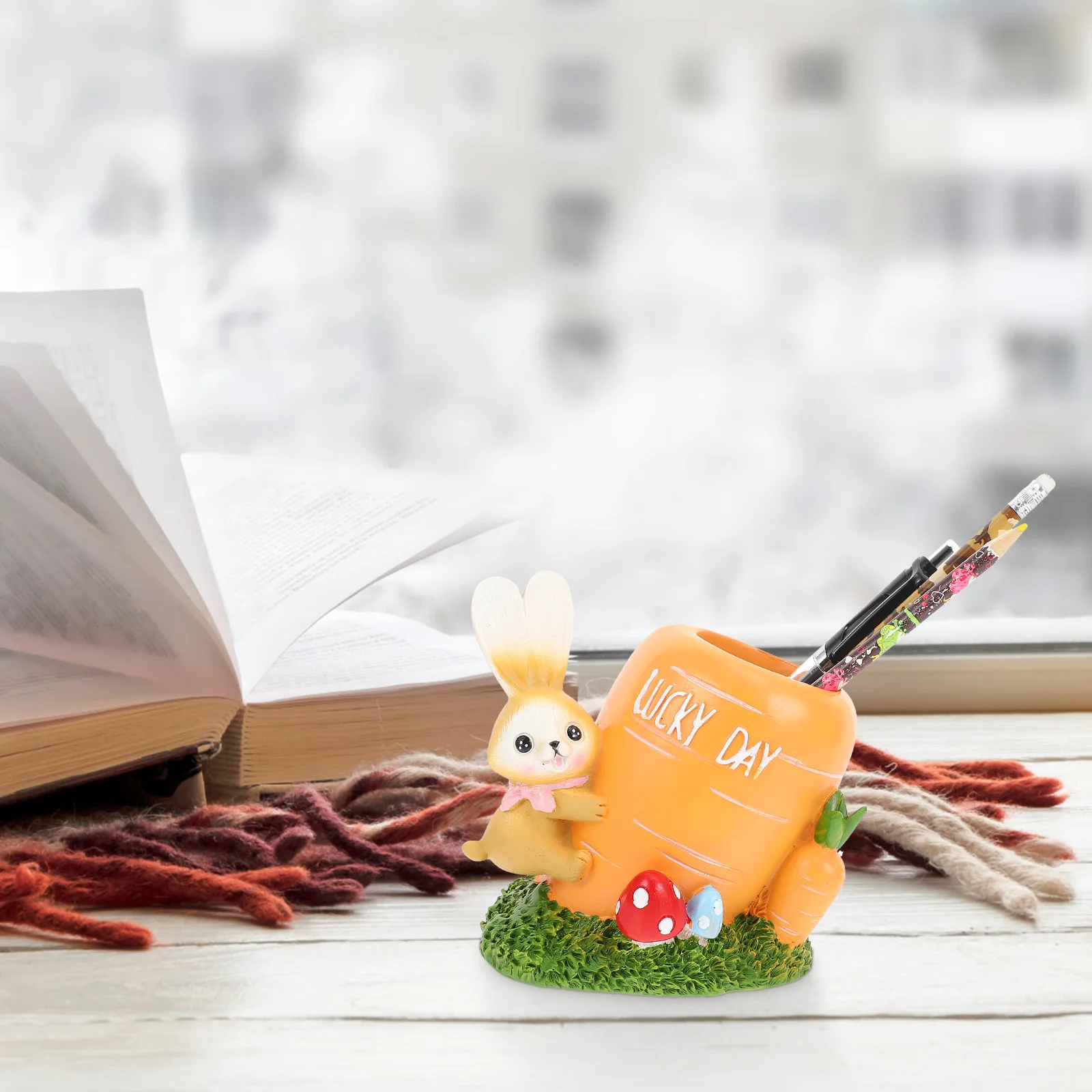 

Cartoon Rabbit Pen Holder Desktop Creative Pencil Case Office Stationery Organizer Desk Decor Pen Storage Container