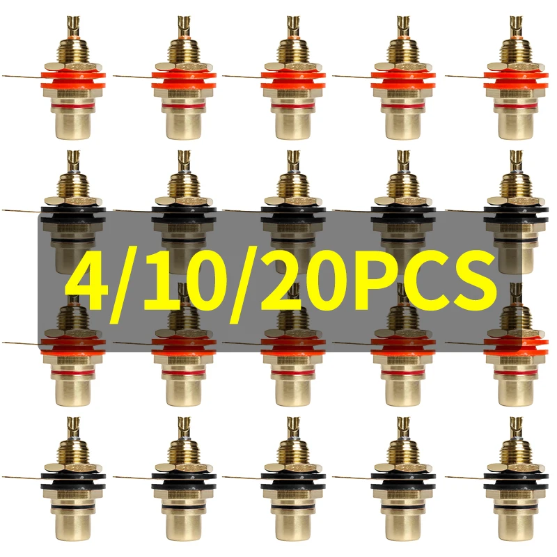 

4/10/20 Pcs Brass Gold Plated RCA Plug & Jack Set - Premium Audio Signal Connectors for Preamp, DIY, Home Theater