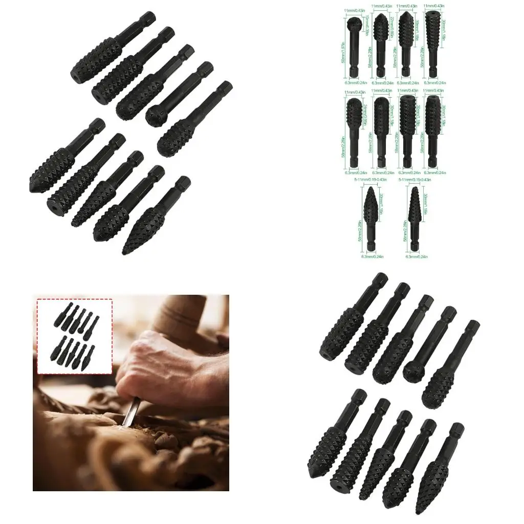 

Упаковка из 10 шестиугольных вращающихся напильников из высокоуглеродистой стали для деревообработки для резьбы, шлифования и